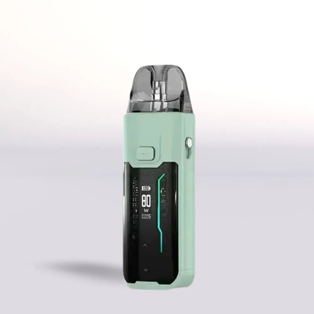 Vaporesso Luxe XR Max green vape device on a light gray background
