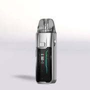 Vaporesso Luxe XR Max Silver device with digital display on a light gray background