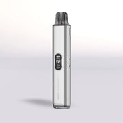 Silver Vaporesso Vibe Pod vape device with digital display on a light gray background