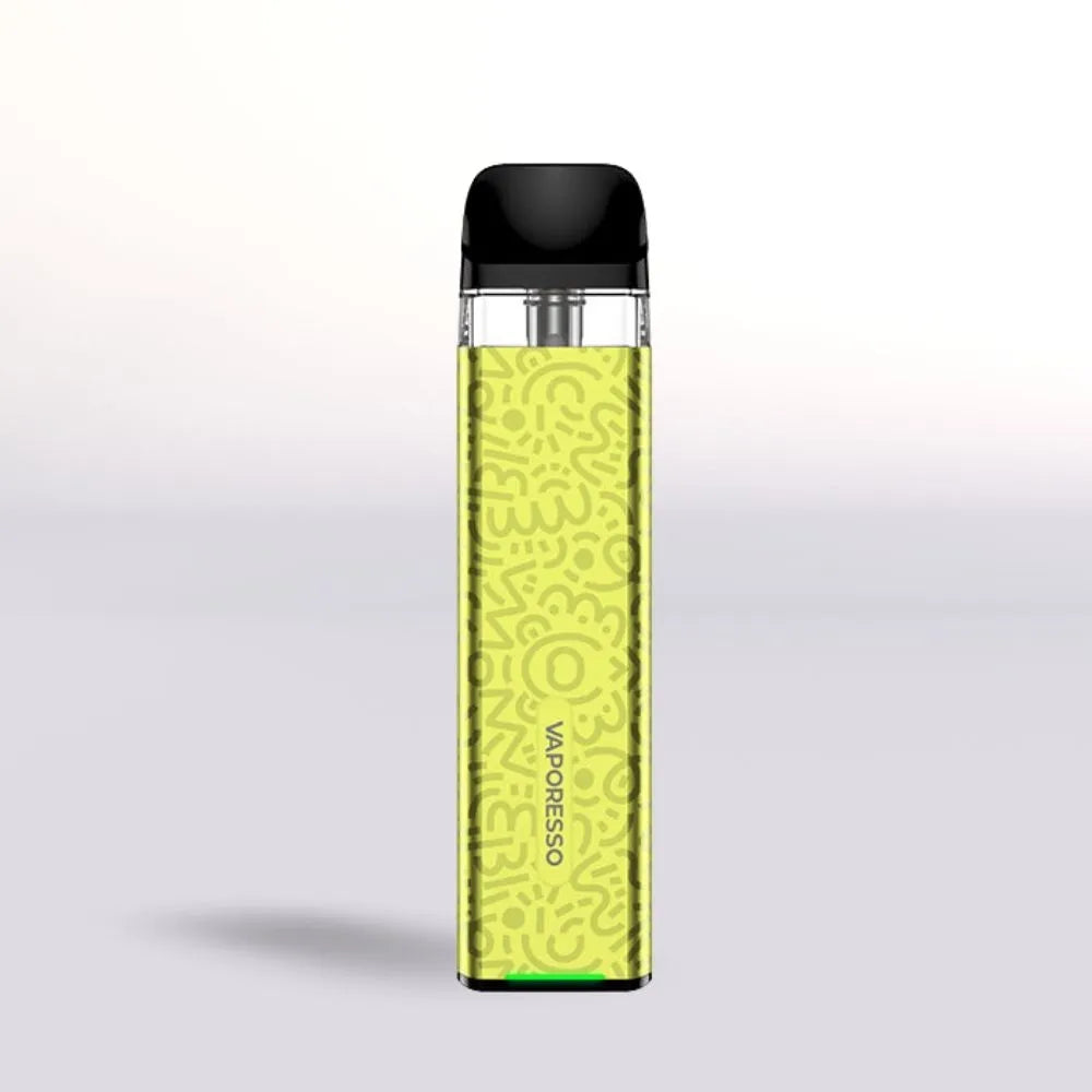 Vaporesso Xros 3 Mini Lemon Yellow Vape device on a light grey background
