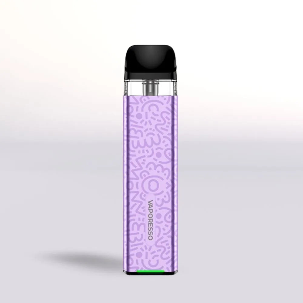 Vaporesso Xros 3 Mini Lilac Purple Vape device with purple patterned body and black top on light gray background