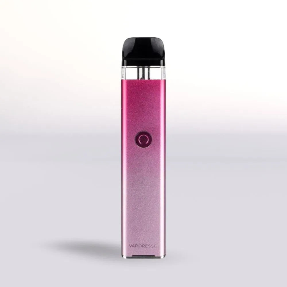 
Pink Vaporesso Xros 3 vape device with black top on a light gray background