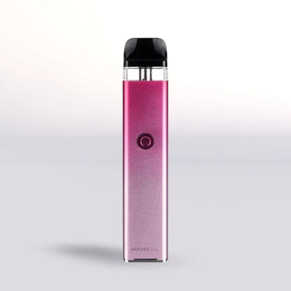 
Pink Vaporesso Xros 3 vape device with black top on a light gray background