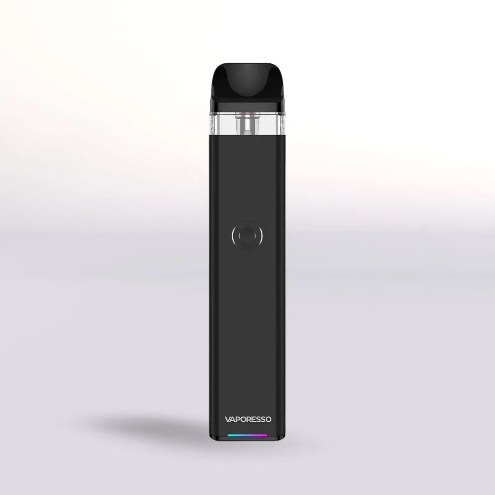 
Black Vaporesso Xros 3 vape device on a light gray background