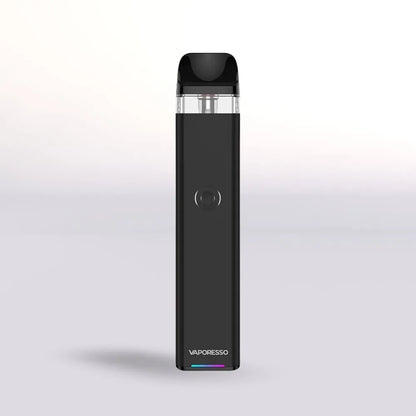 
Black Vaporesso Xros 3 vape device on a light gray background