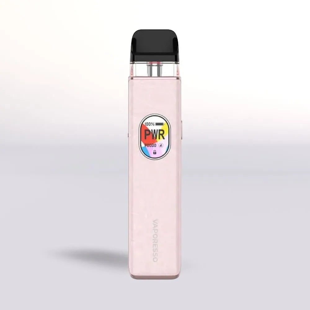 Pink Vaporesso Xros 5 electronic device on a white background