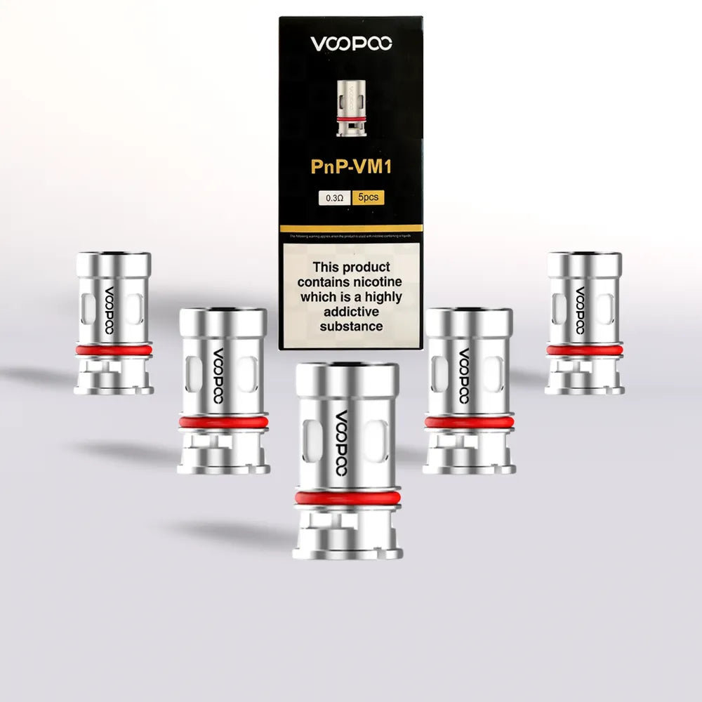VooPoo PnP-VM1 vape coils with packaging on a white background