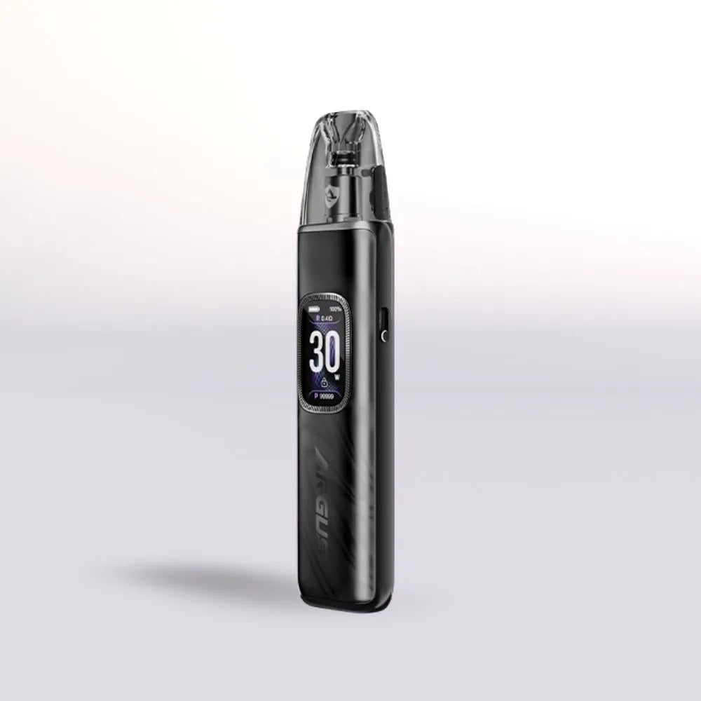
Black VooPoo Argus G3 Vape device with digital display on a light gray background