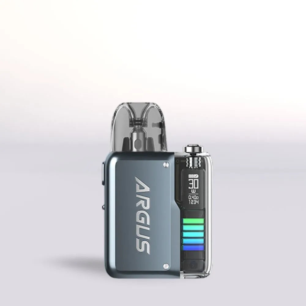 VooPoo Argus P2 Titanium grey Vape device with 'ARGUS' branding on a light gray background
