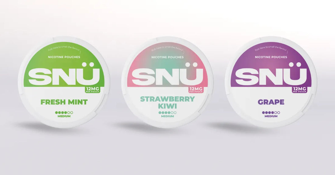 Snu Nicotine Pouches in Fresh Mint, Strawberry Kiei and Grape