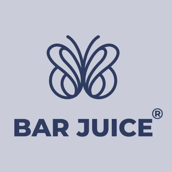 Bar Juice logo with a butterfly design on a grey background