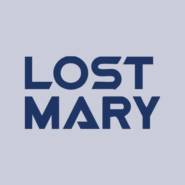 Lost Mary Logo in blue on a light gray background