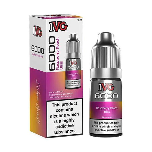 Bottle of IVG 6000 Raspberry Peach Bliss Nic Salt E Liquid