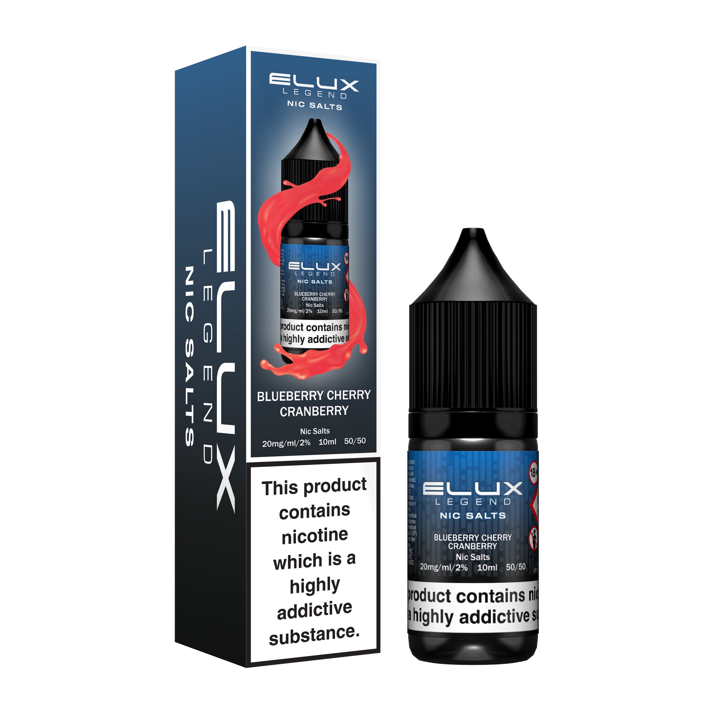 Bottle of Blueberry Cherry Cranberry Nic Salt E-Liquid by ELUX Legend