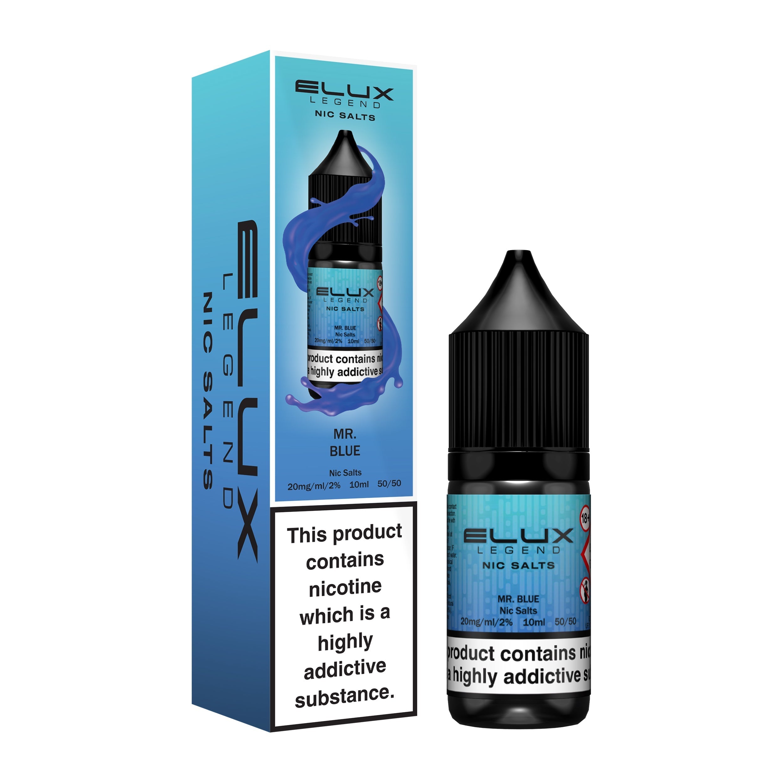 
Bottle of Mr Blue Nic Salt E-Liquid by ELUX Legend