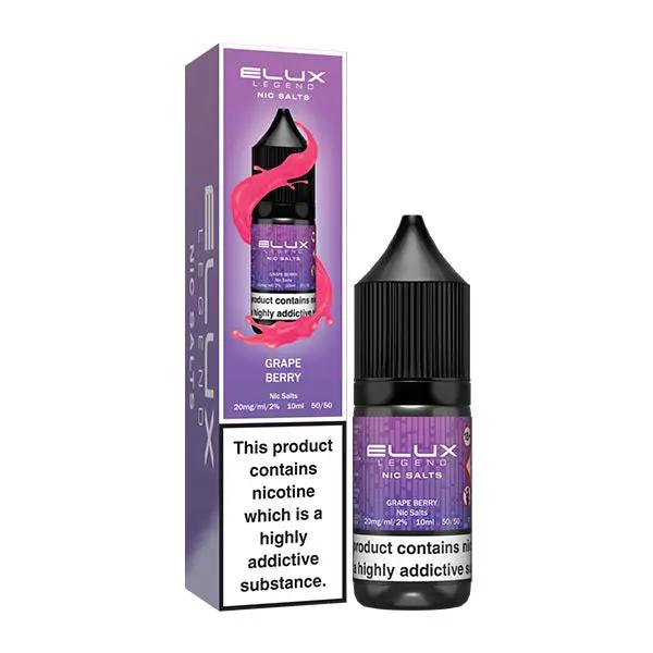 
Bottle of Grape Berries Nic Salt E-Liquid by ELUX Legend